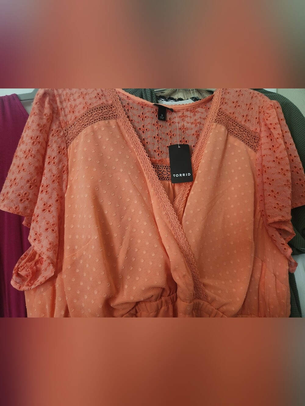 Torrid Dot Lace V‑Neck Peach Eyelet Flutter Blouse/Dress NWT - Picture 1 of 6